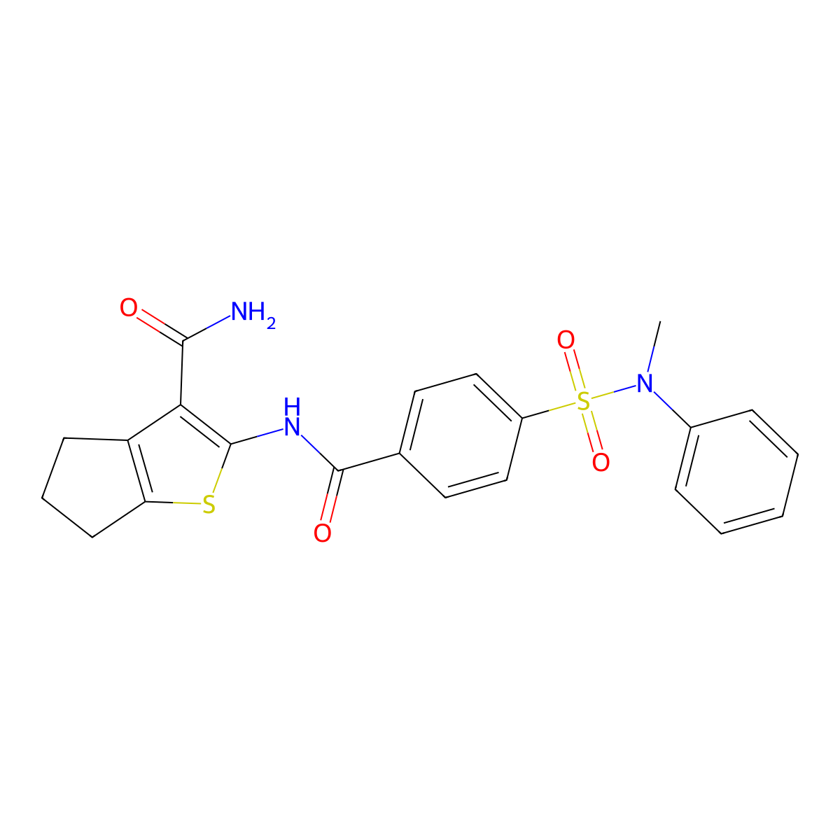 2-(4-(N-methyl-N-phenylsulfamoyl)benzamido)-5,6-dihydro-4H-cyclopenta[b]thiophene-3-carboxamide molecular structure, CAS 391222-19-8