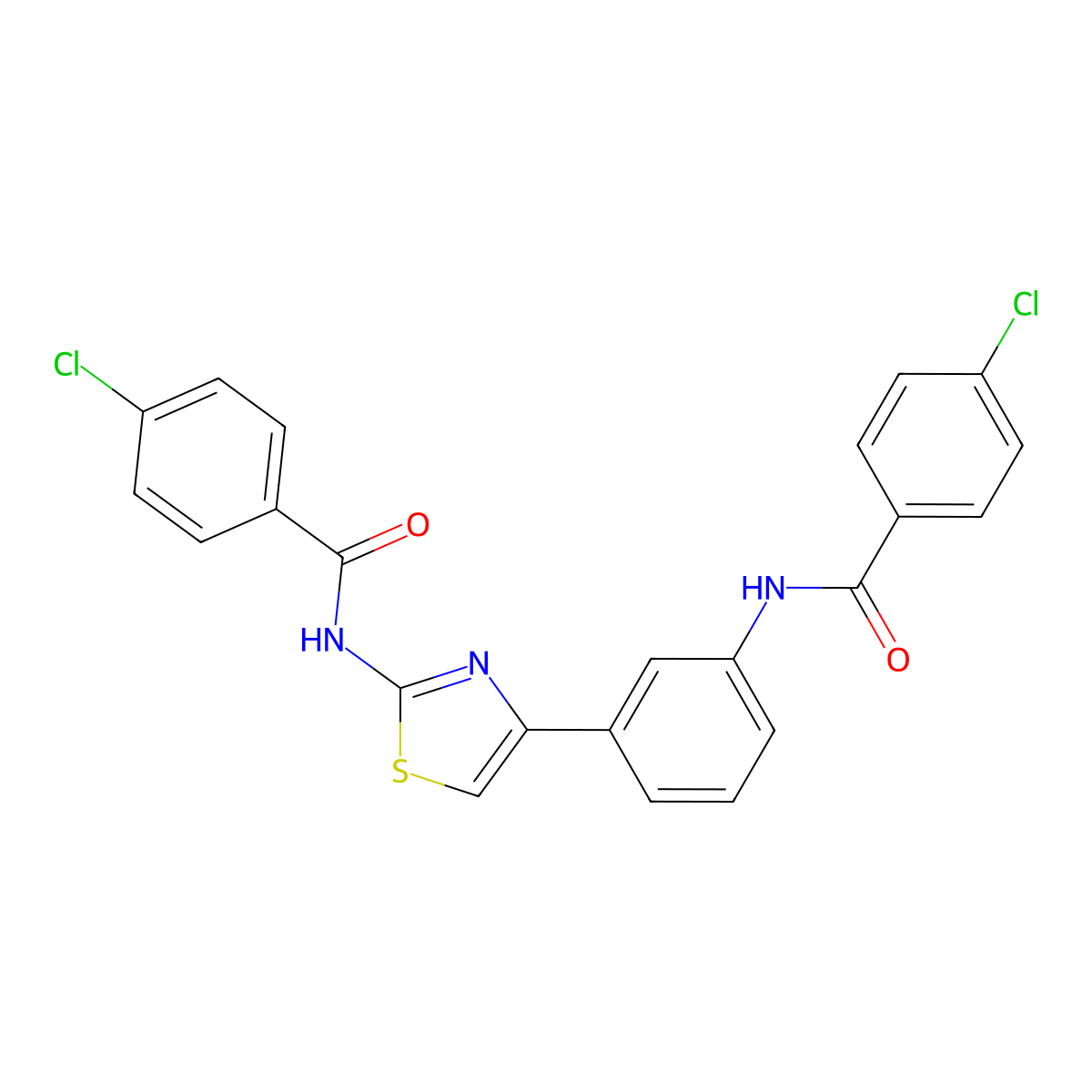 4-chloro-N-(4-(3-(4-chlorobenzamido)phenyl)thiazol-2-yl)benzamide molecular structure, CAS 391222-65-4