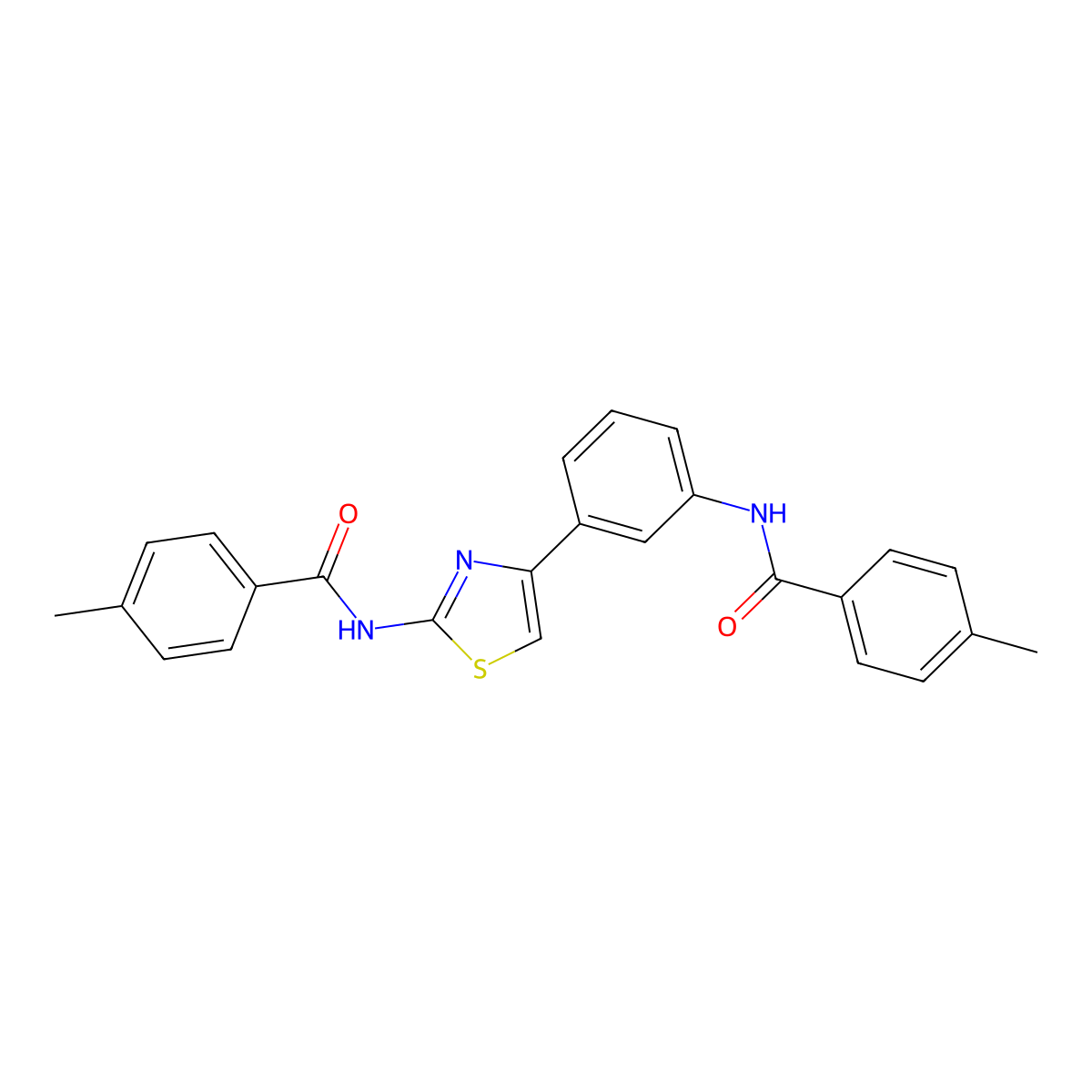 4-methyl-N-(4-(3-(4-methylbenzamido)phenyl)thiazol-2-yl)benzamide molecular structure, CAS 391222-67-6