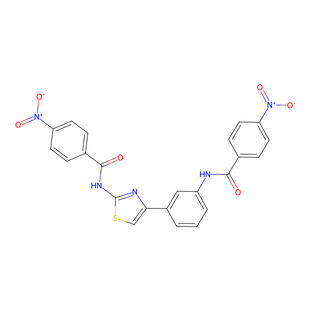 4-nitro-N-(4-(3-(4-nitrobenzamido)phenyl)thiazol-2-yl)benzamide molecular structure, CAS 391222-71-2