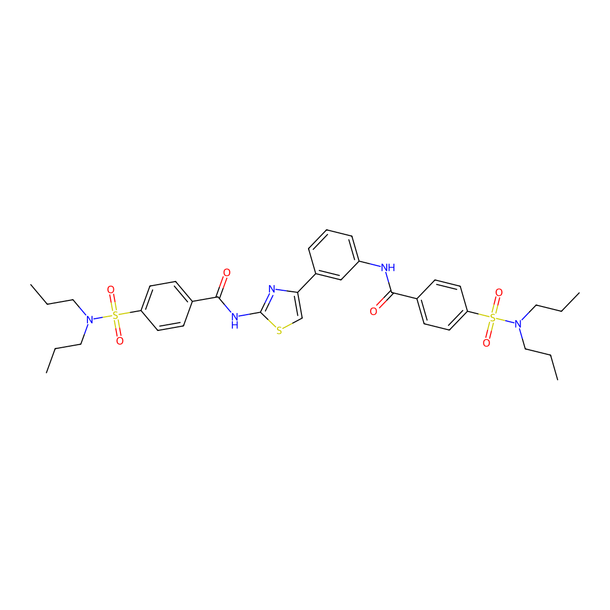 4-(N,N-dipropylsulfamoyl)-N-(4-(3-(4-(N,N-dipropylsulfamoyl)benzamido)phenyl)thiazol-2-yl)benzamide molecular structure, CAS 391222-85-8