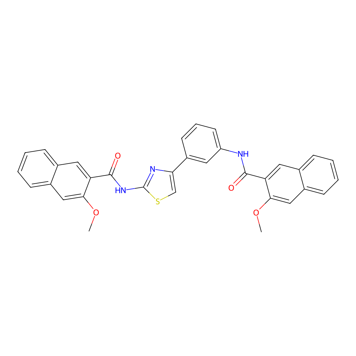 3-methoxy-N-[3-[2-[(3-methoxynaphthalene-2-carbonyl)amino]-1,3-thiazol-4-yl]phenyl]naphthalene-2-carboxamide molecular structure, CAS 391222-87-0