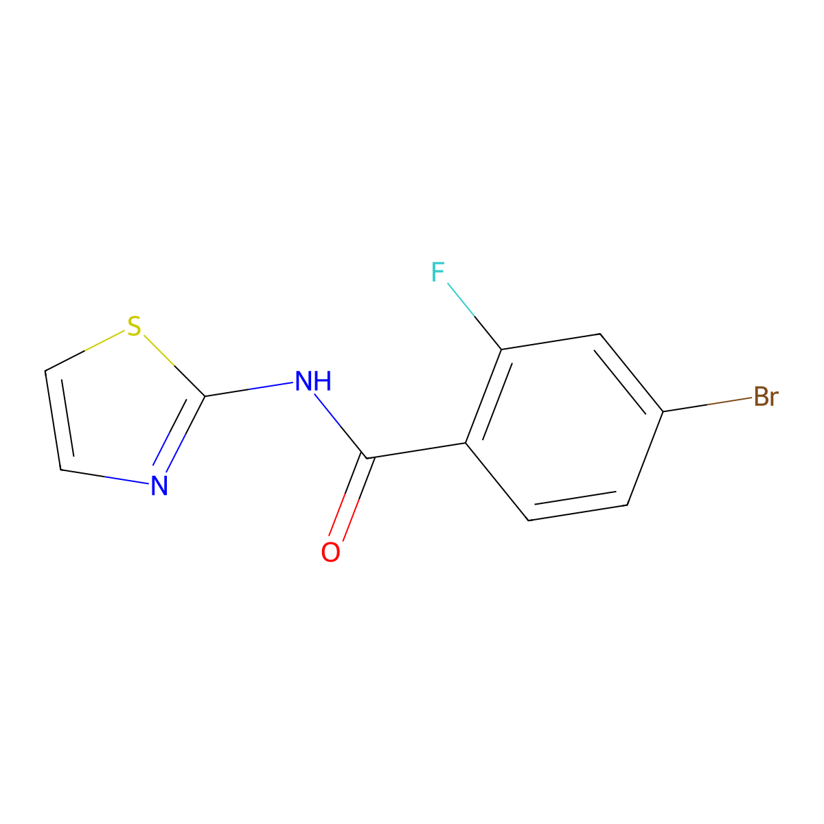 4-bromo-2-fluoro-N-(1,3-thiazol-2-yl)benzamide molecular structure, CAS 391223-30-6