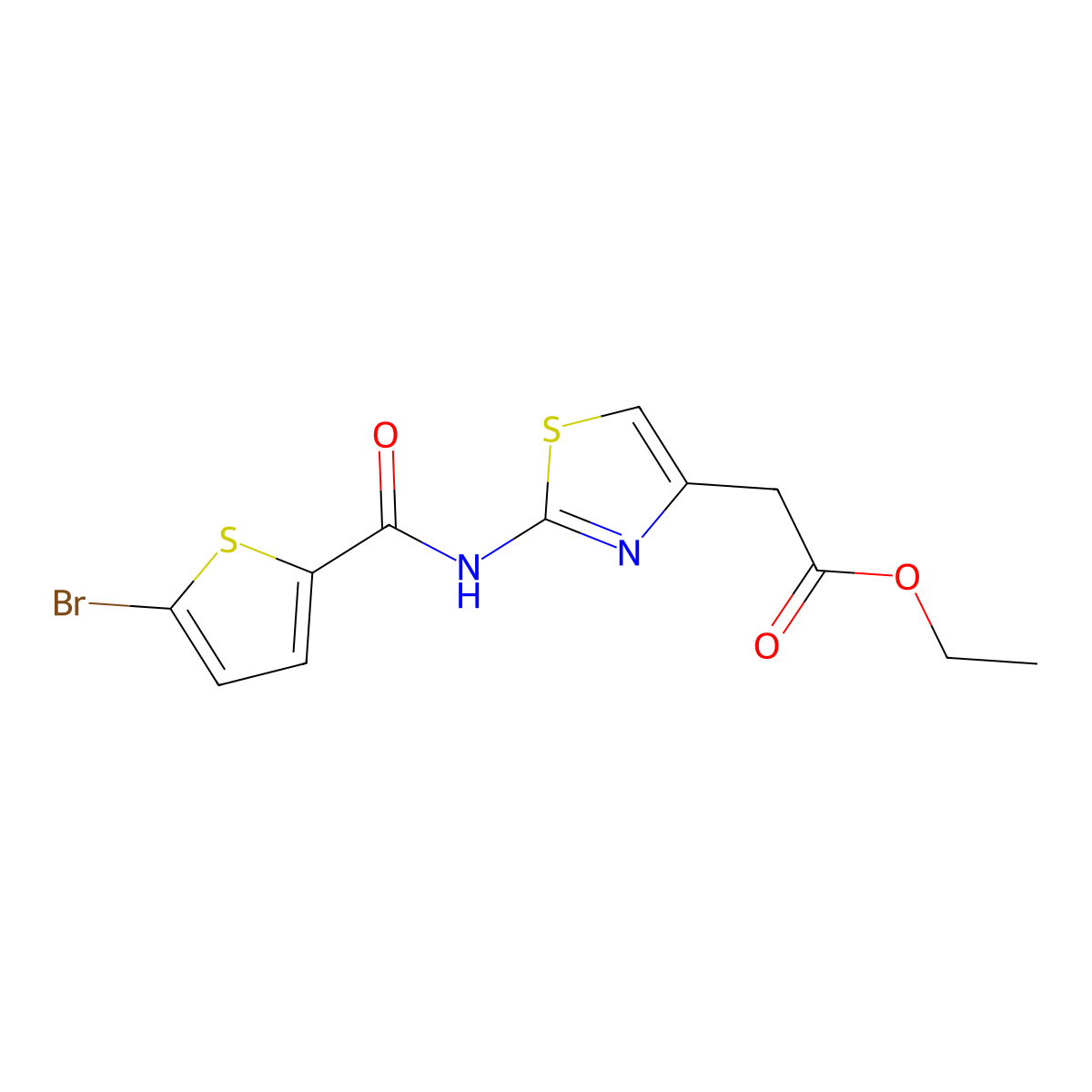 Ethyl (2-{[(5-bromo-2-thienyl)carbonyl]amino}-1,3-thiazol-4-yl)acetate molecular structure, CAS 391223-59-9