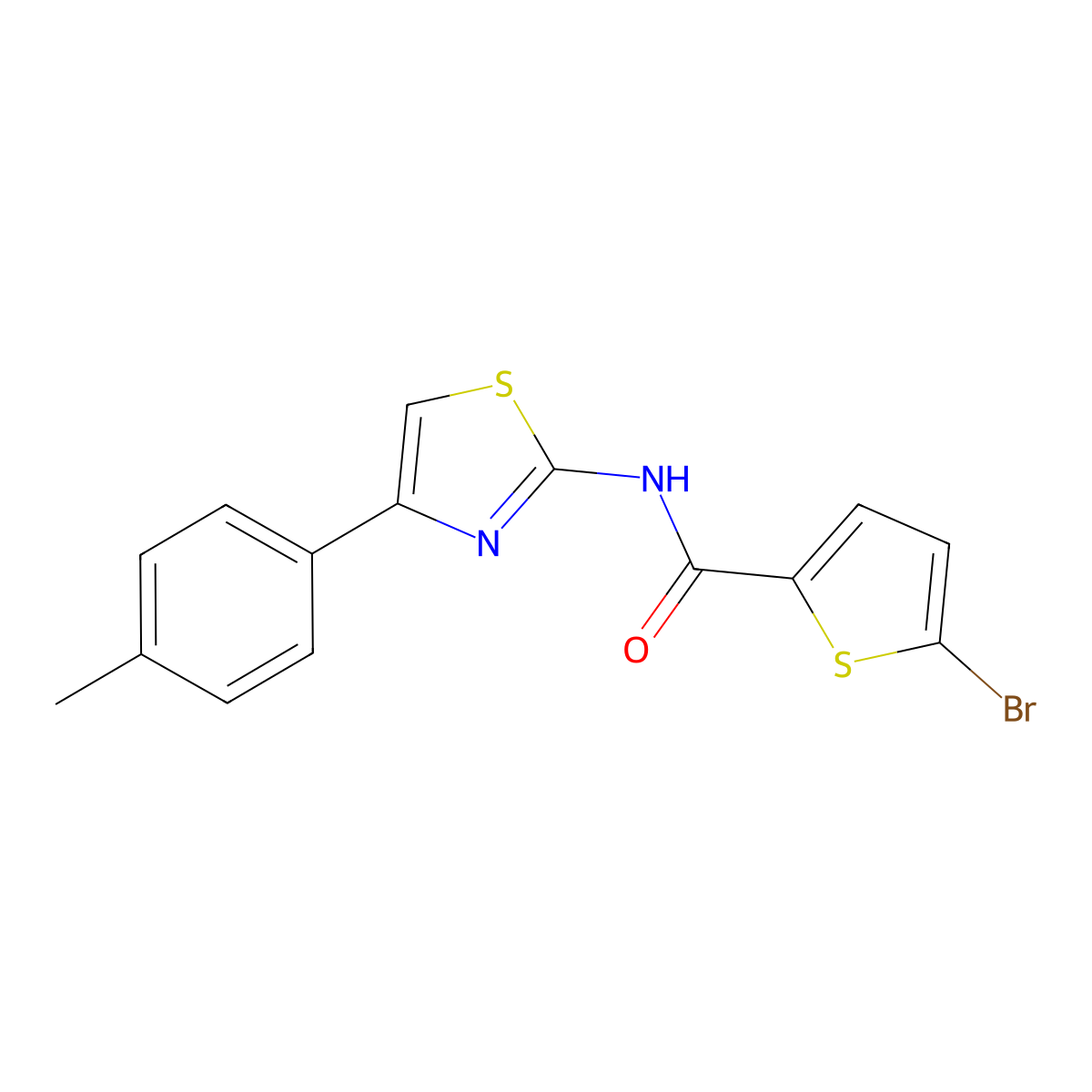 5-bromo-N-[4-(4-methylphenyl)-1,3-thiazol-2-yl]thiophene-2-carboxamide molecular structure, CAS 391223-78-2