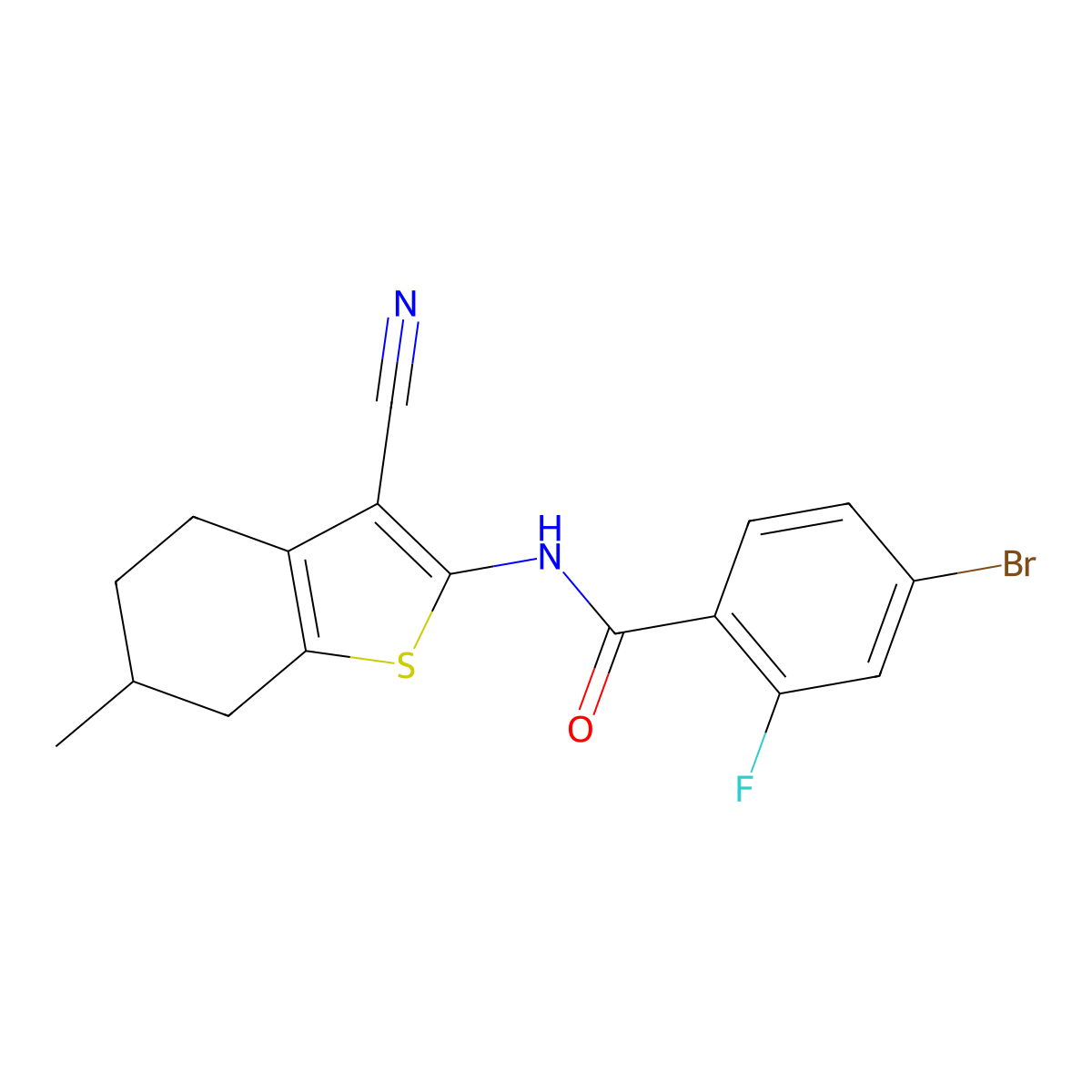 4-bromo-N-(3-cyano-6-methyl-4,5,6,7-tetrahydro-1-benzothiophen-2-yl)-2-fluorobenzamide molecular structure, CAS 391223-84-0