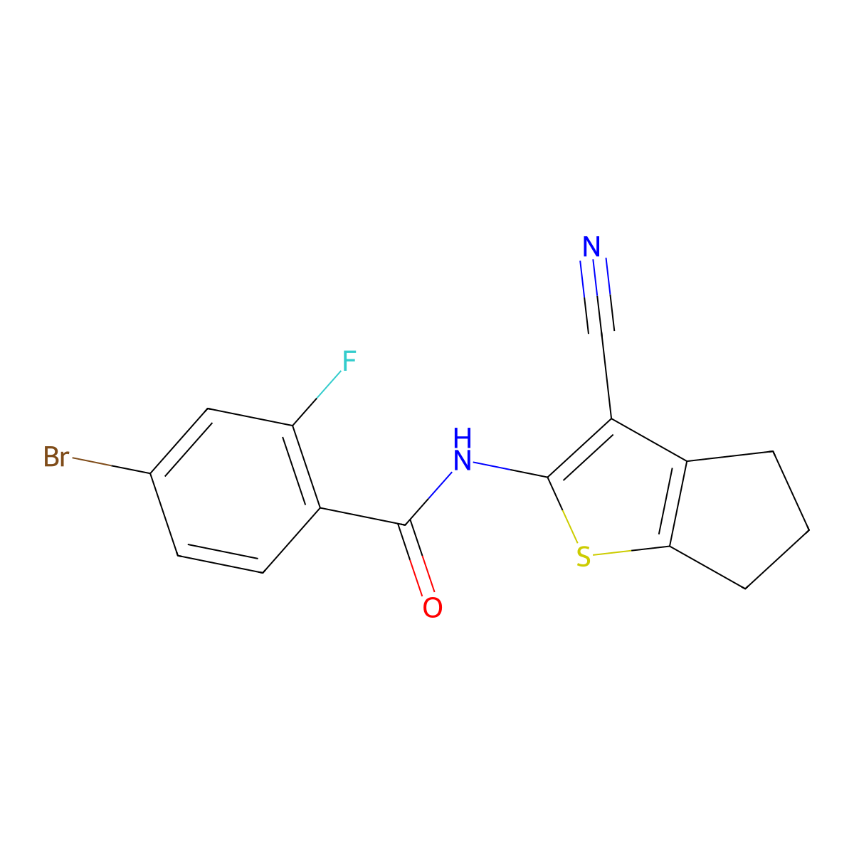 4-bromo-N-(3-cyano-5,6-dihydro-4H-cyclopenta[b]thiophen-2-yl)-2-fluorobenzamide molecular structure, CAS 391223-85-1