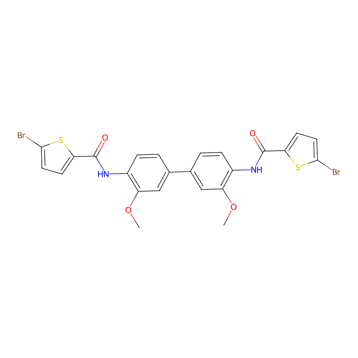 5-bromo-N-[4-[4-[(5-bromothiophene-2-carbonyl)amino]-3-methoxyphenyl]-2-methoxyphenyl]thiophene-2-carboxamide molecular structure, CAS 391224-11-6