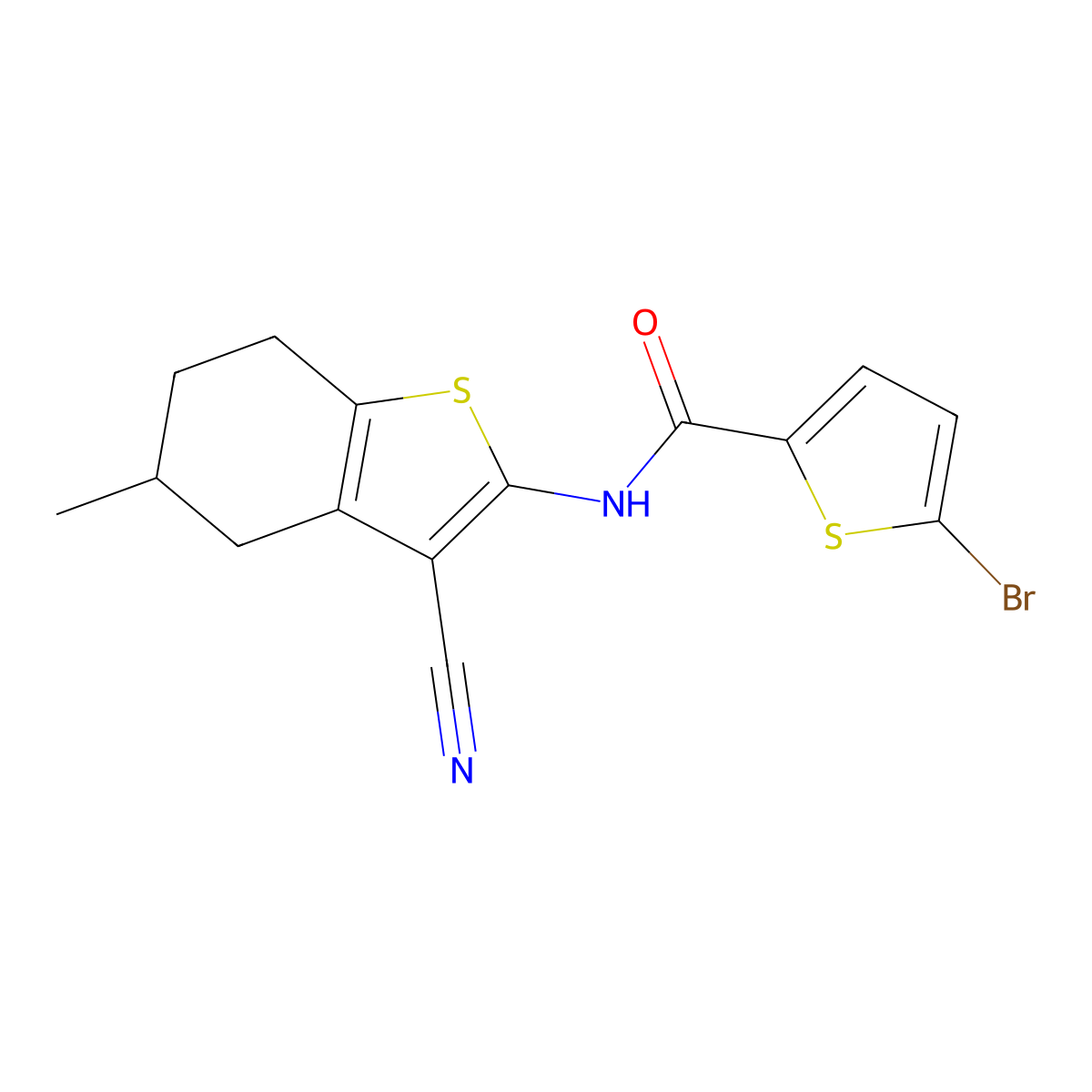 5-bromo-N-(3-cyano-5-methyl-4,5,6,7-tetrahydrobenzo[b]thiophen-2-yl)thiophene-2-carboxamide molecular structure, CAS 391224-26-3