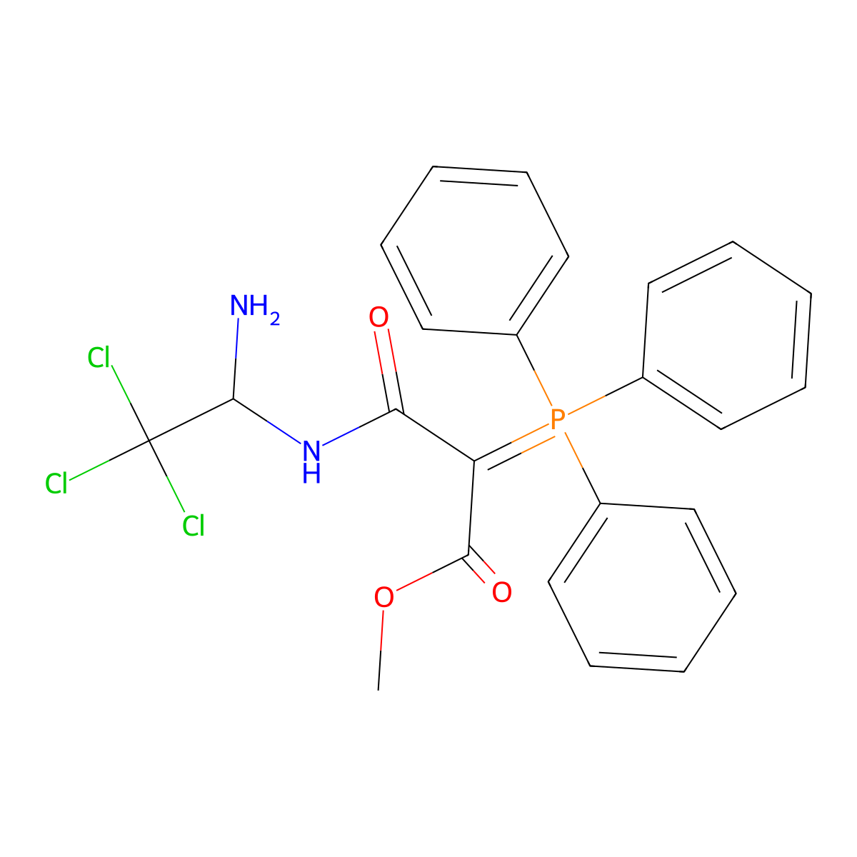 Methyl 3-((1-amino-2,2,2-trichloroethyl)amino)-3-oxo-2-(triphenylphosphoranylidene)propanoate molecular structure, CAS 391224-62-7