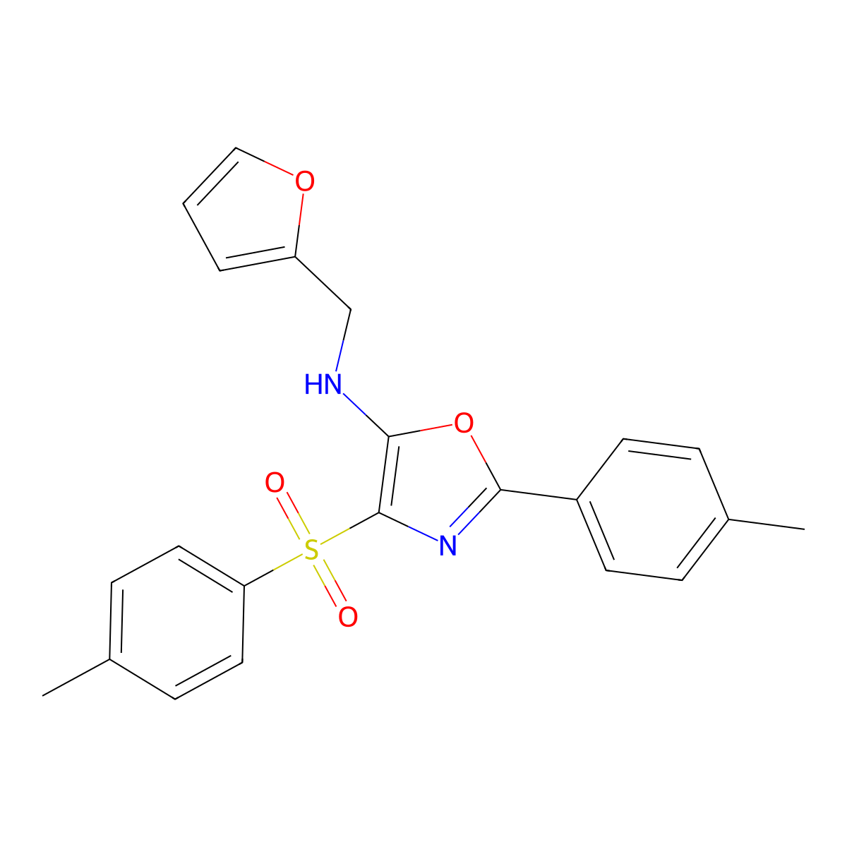 N-(furan-2-ylmethyl)-2-(p-tolyl)-4-tosyloxazol-5-amine molecular structure, CAS 391225-20-0
