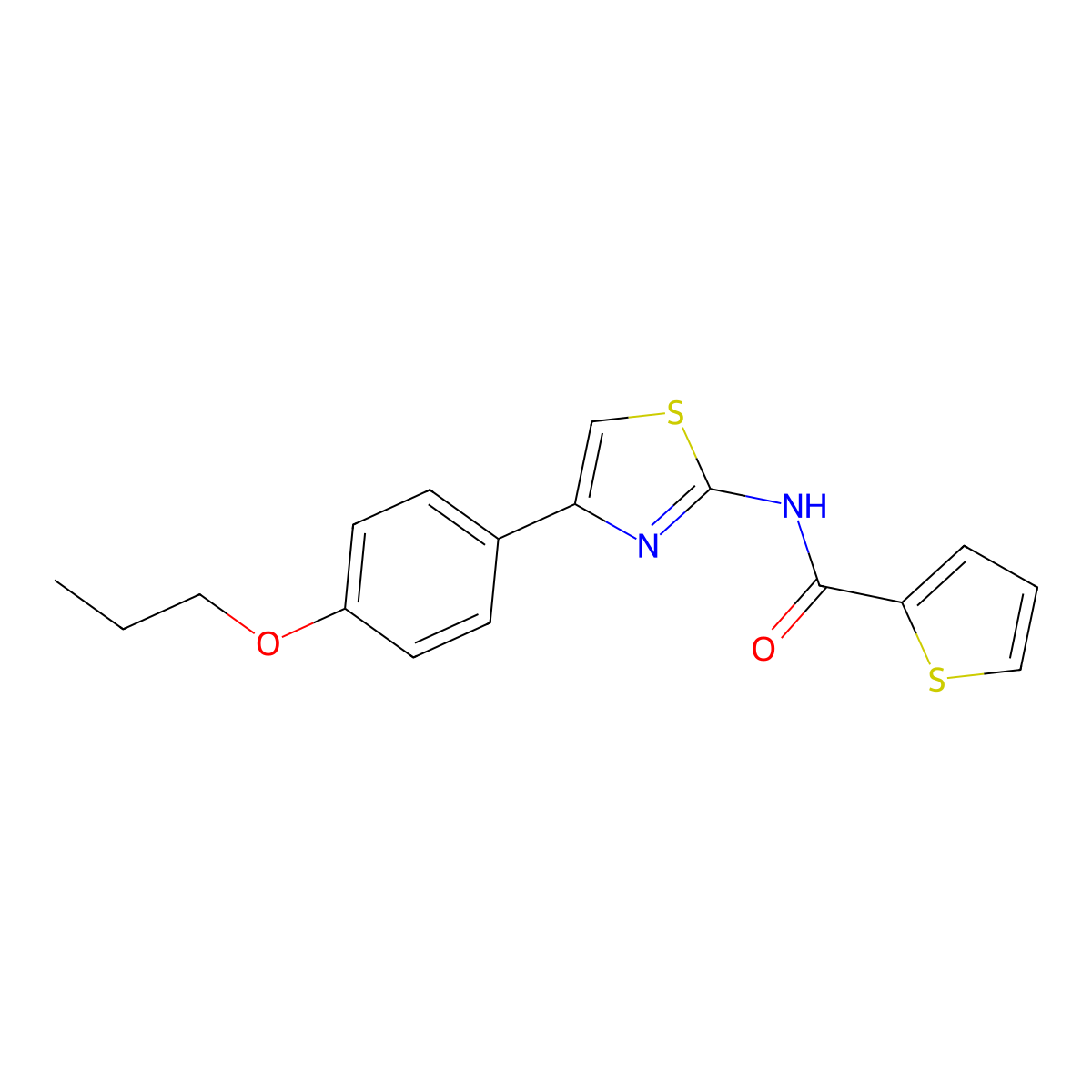 N-[4-(4-propoxyphenyl)-1,3-thiazol-2-yl]thiophene-2-carboxamide molecular structure, CAS 391225-30-2