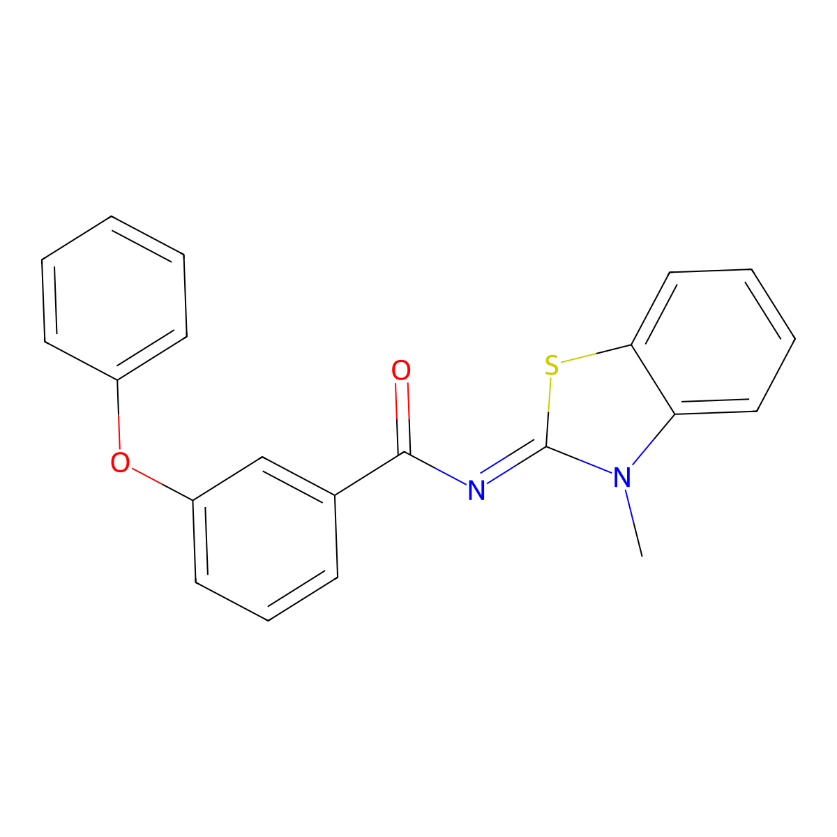 N-(3-methyl-1,3-benzothiazol-2-ylidene)-3-phenoxybenzamide molecular structure, CAS 391225-44-8