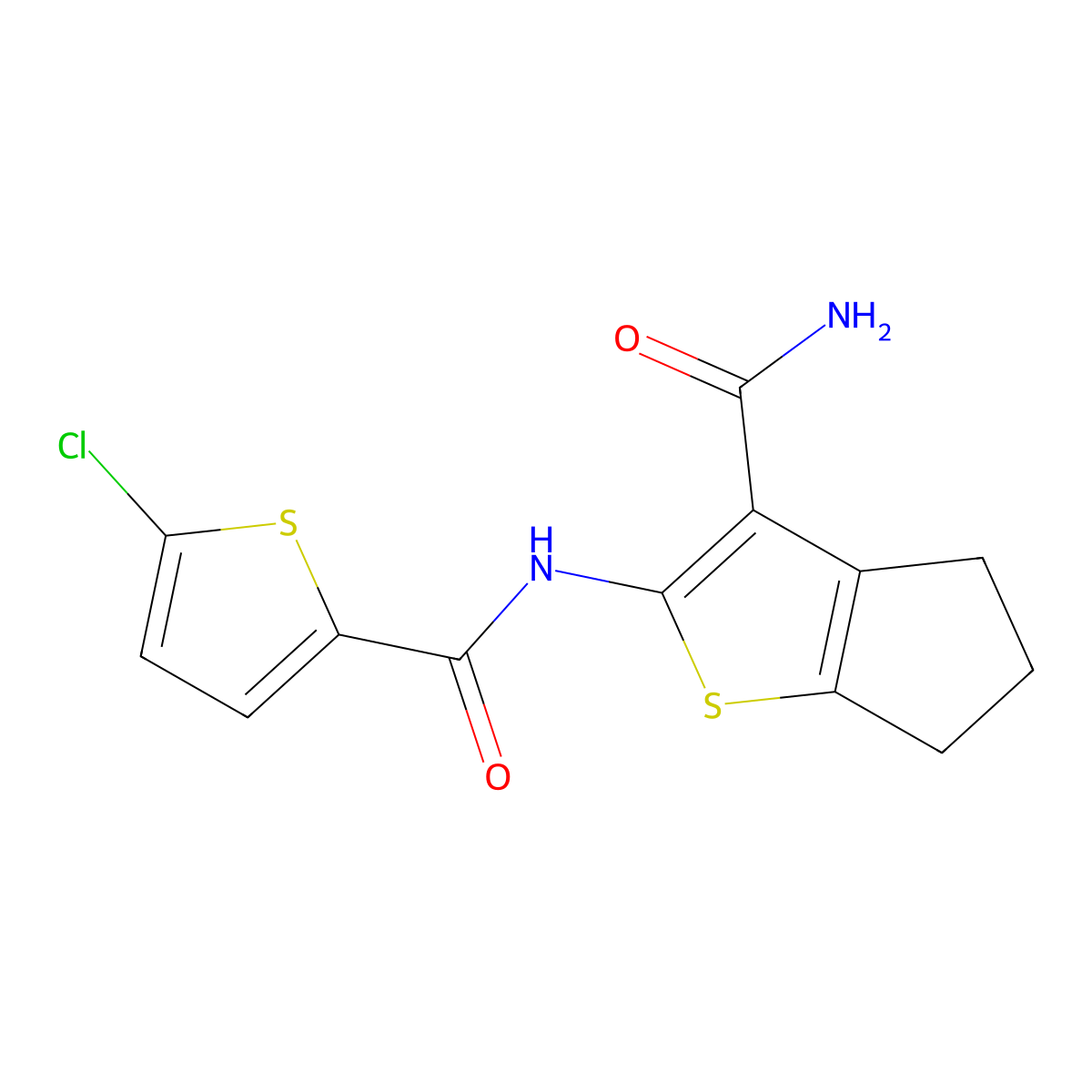 2-(5-chlorothiophene-2-carboxamido)-5,6-dihydro-4H-cyclopenta[b]thiophene-3-carboxamide molecular structure, CAS 391225-66-4