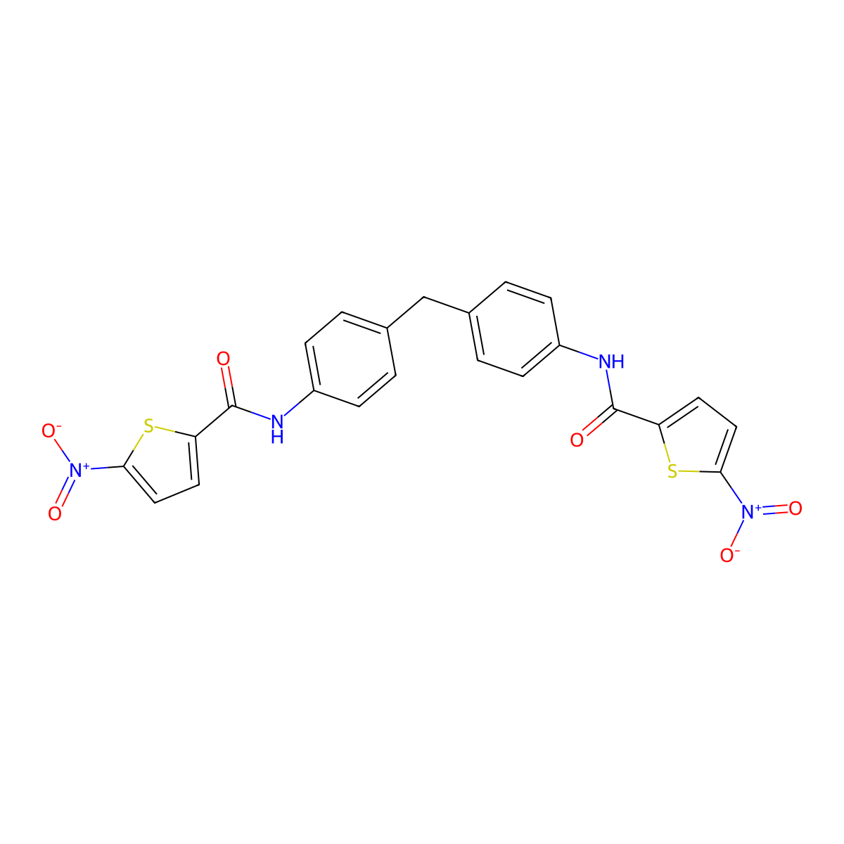 5-nitro-N-[4-[[4-[(5-nitrothiophene-2-carbonyl)amino]phenyl]methyl]phenyl]thiophene-2-carboxamide molecular structure, CAS 391225-85-7