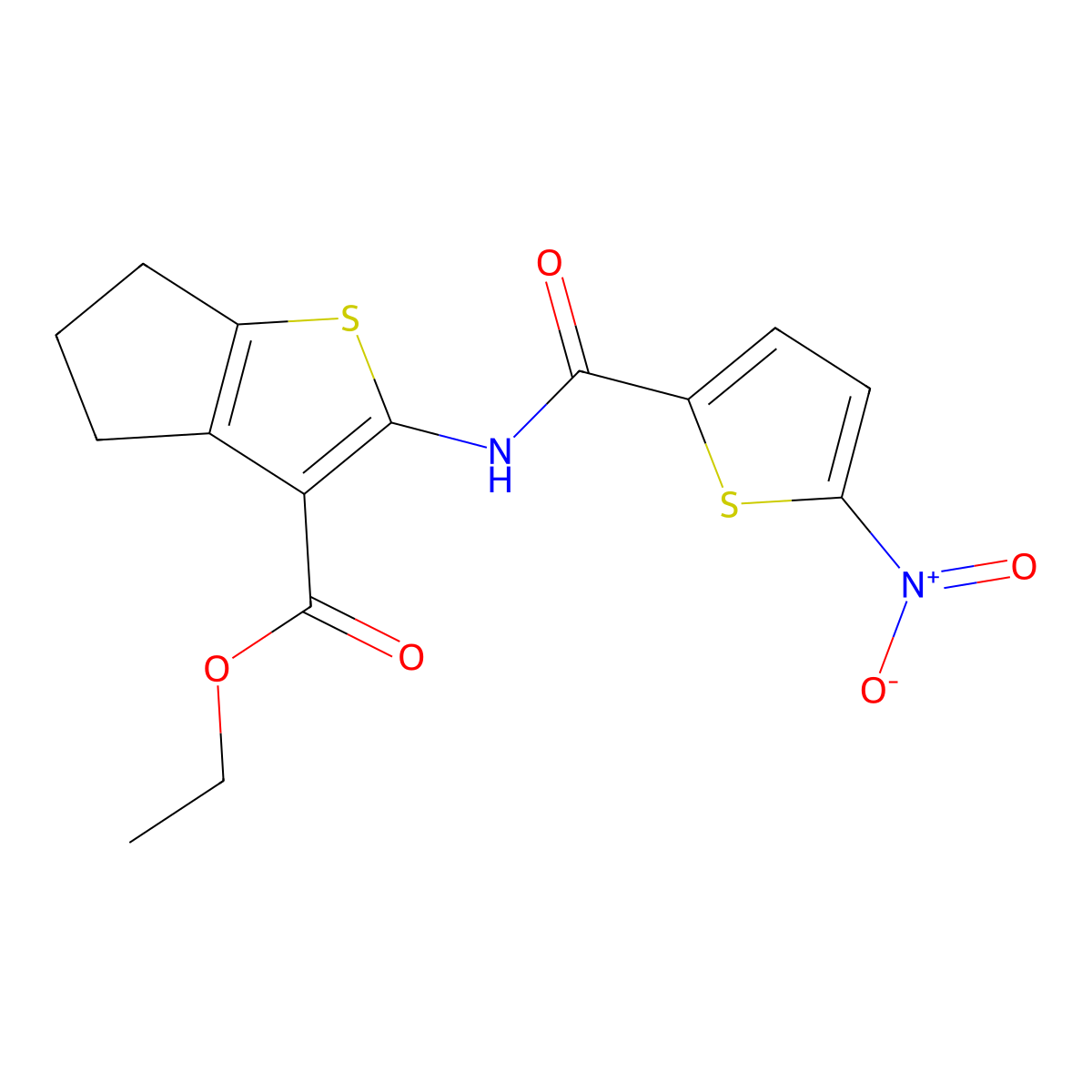 ethyl 2-(5-nitrothiophene-2-carboxamido)-5,6-dihydro-4H-cyclopenta[b]thiophene-3-carboxylate molecular structure, CAS 391225-86-8
