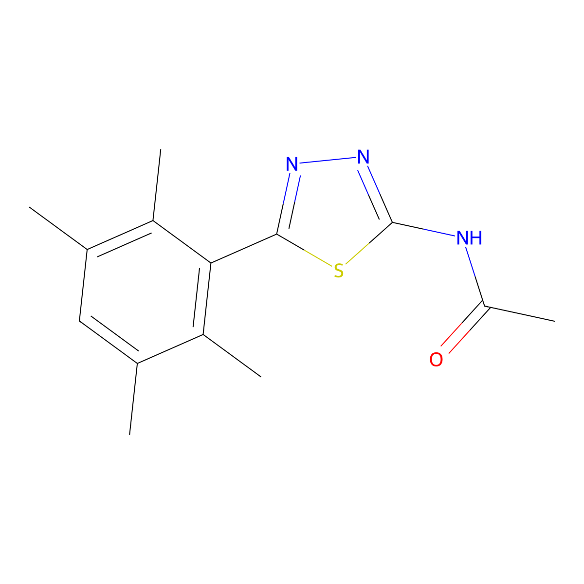N-[5-(2,3,5,6-tetramethylphenyl)-1,3,4-thiadiazol-2-yl]acetamide molecular structure, CAS 391225-90-4