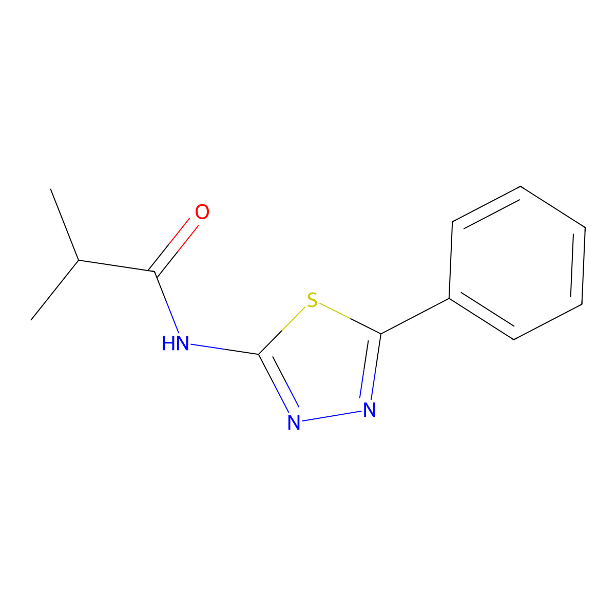 2-methyl-N-(5-phenyl-1,3,4-thiadiazol-2-yl)propanamide molecular structure, CAS 391225-93-7