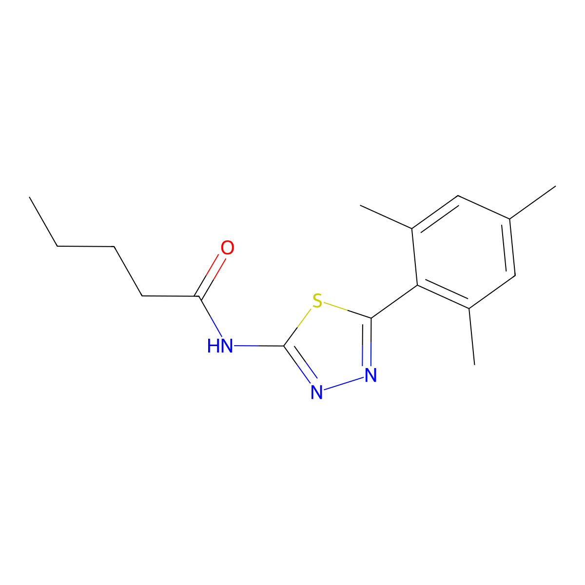 N-[5-(2,4,6-trimethylphenyl)-1,3,4-thiadiazol-2-yl]pentanamide molecular structure, CAS 391226-01-0