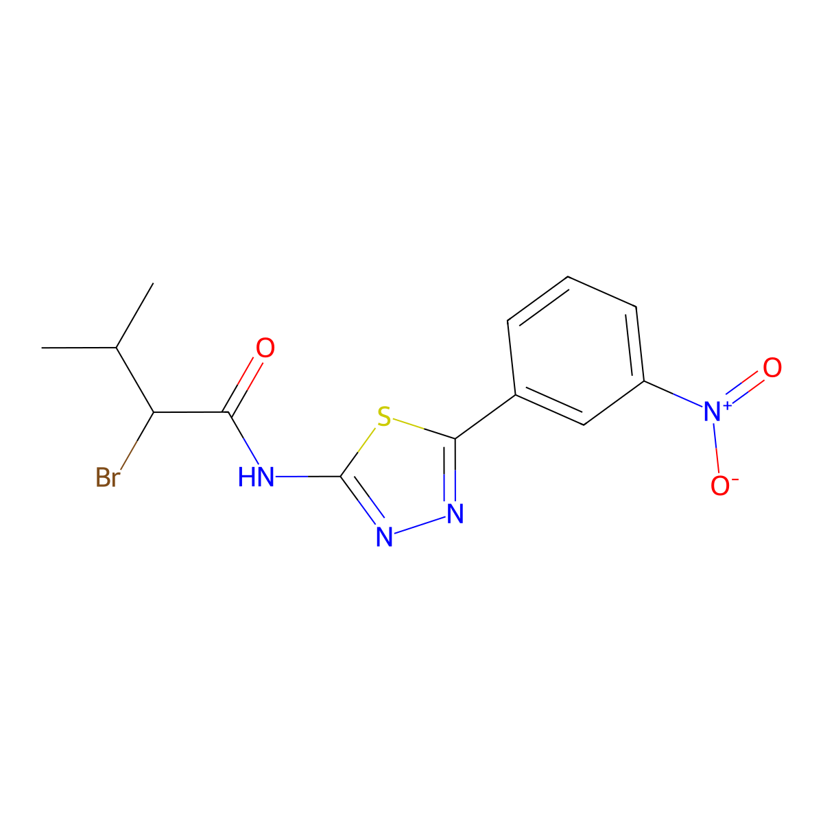 2-bromo-3-methyl-N-[5-(3-nitrophenyl)-1,3,4-thiadiazol-2-yl]butanamide molecular structure, CAS 391226-10-1
