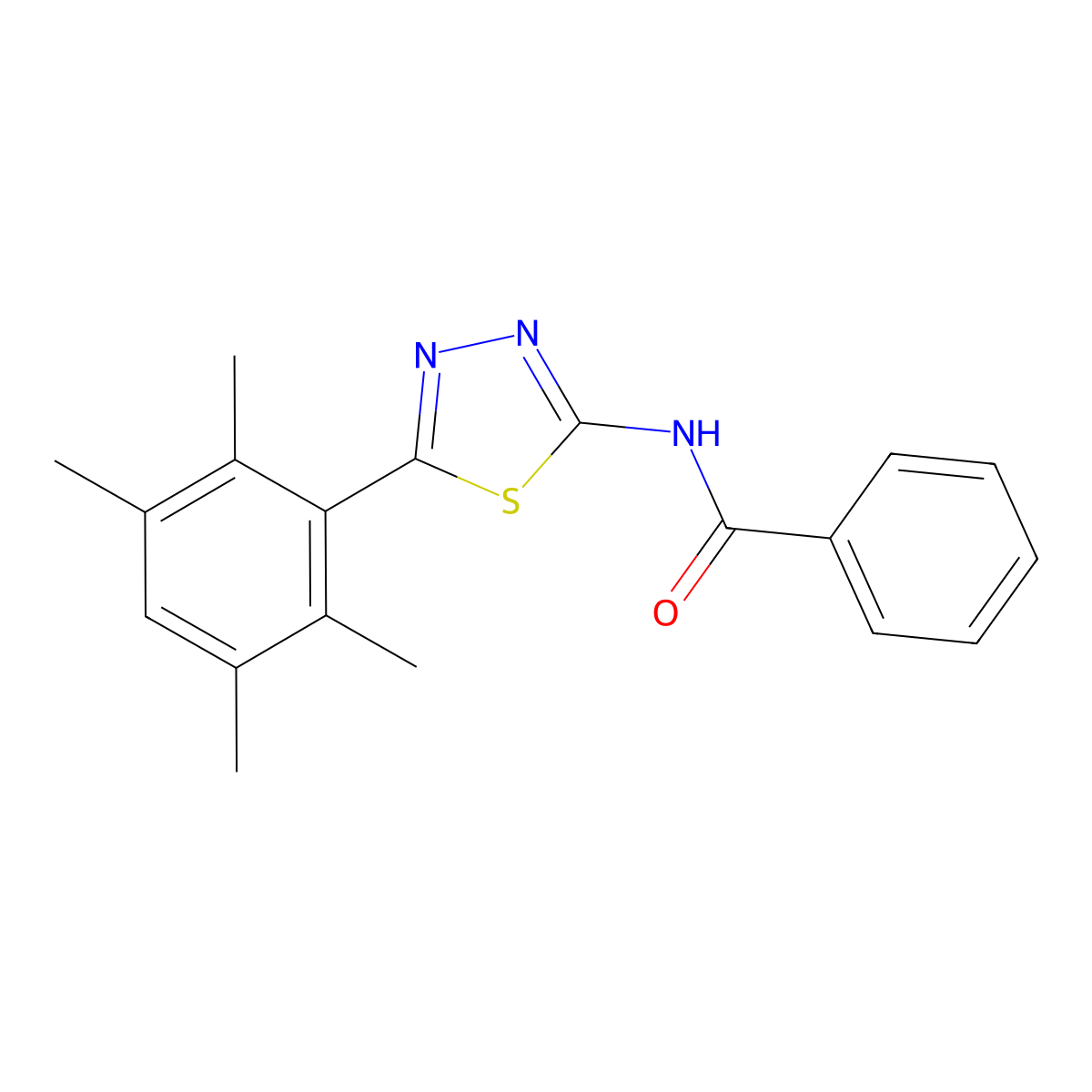 N-[5-(2,3,5,6-tetramethylphenyl)-1,3,4-thiadiazol-2-yl]benzamide molecular structure, CAS 391226-15-6