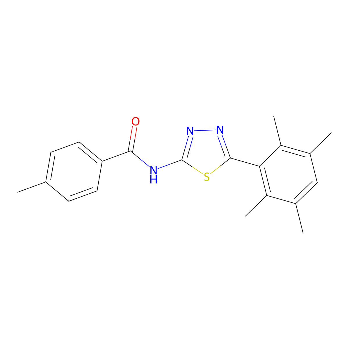 4-methyl-N-[5-(2,3,5,6-tetramethylphenyl)-1,3,4-thiadiazol-2-yl]benzamide molecular structure, CAS 391226-19-0