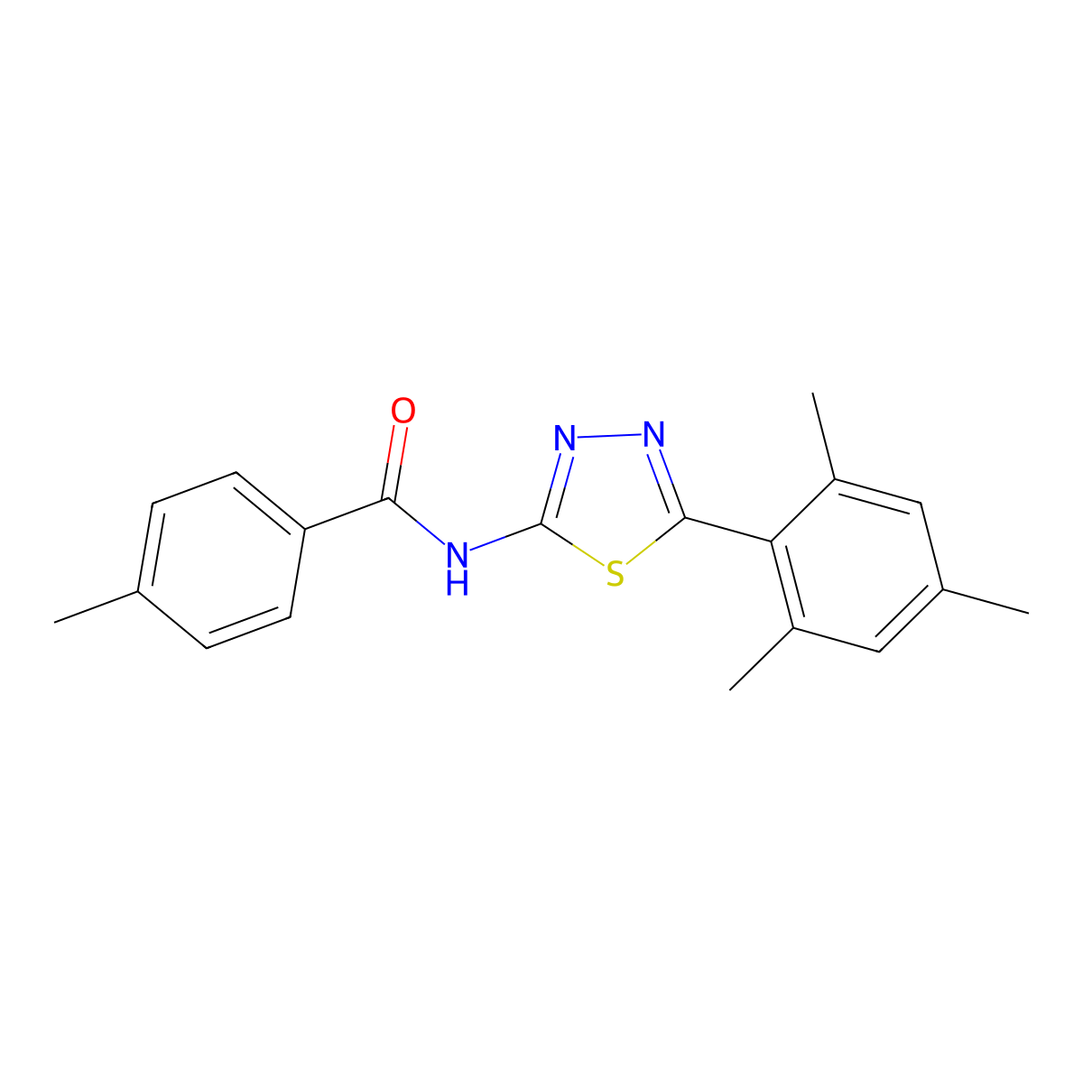 4-methyl-N-[5-(2,4,6-trimethylphenyl)-1,3,4-thiadiazol-2-yl]benzamide molecular structure, CAS 391226-20-3