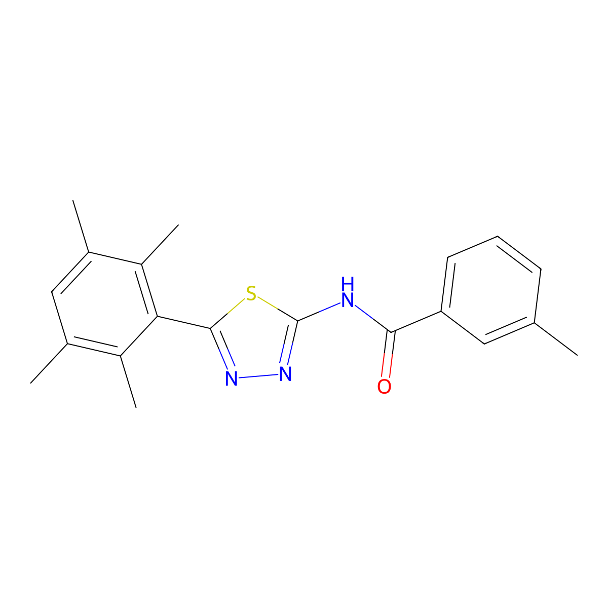 3-methyl-N-[5-(2,3,5,6-tetramethylphenyl)-1,3,4-thiadiazol-2-yl]benzamide molecular structure, CAS 391226-23-6