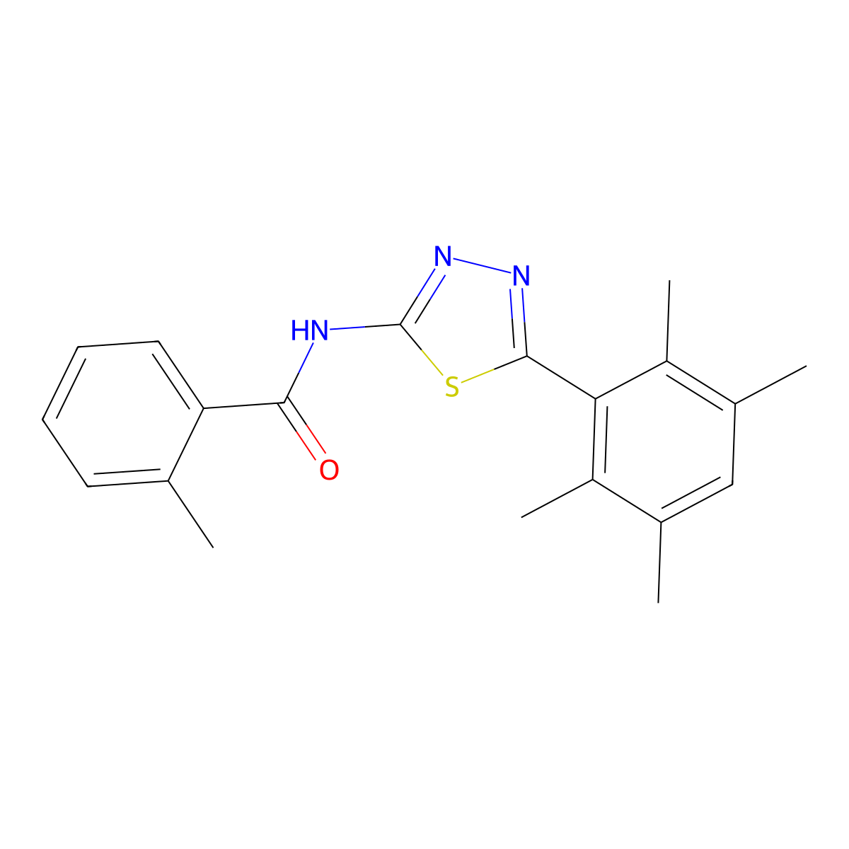 2-methyl-N-[5-(2,3,5,6-tetramethylphenyl)-1,3,4-thiadiazol-2-yl]benzamide molecular structure, CAS 391226-28-1