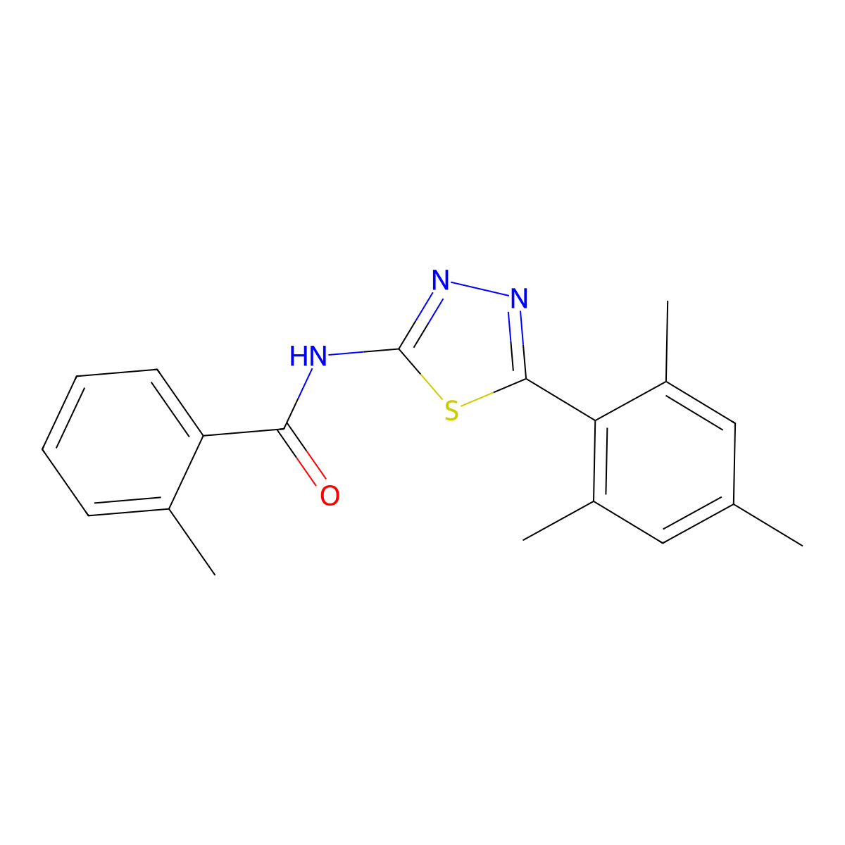 2-methyl-N-[5-(2,4,6-trimethylphenyl)-1,3,4-thiadiazol-2-yl]benzamide molecular structure, CAS 391226-29-2