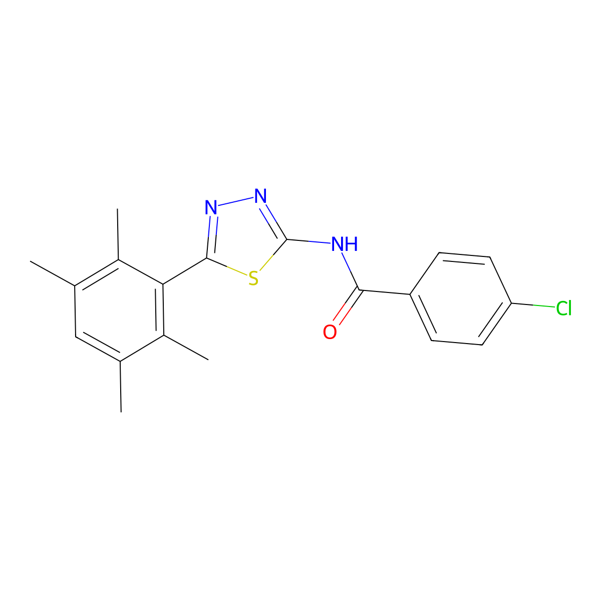 4-chloro-N-[5-(2,3,5,6-tetramethylphenyl)-1,3,4-thiadiazol-2-yl]benzamide molecular structure, CAS 391226-33-8