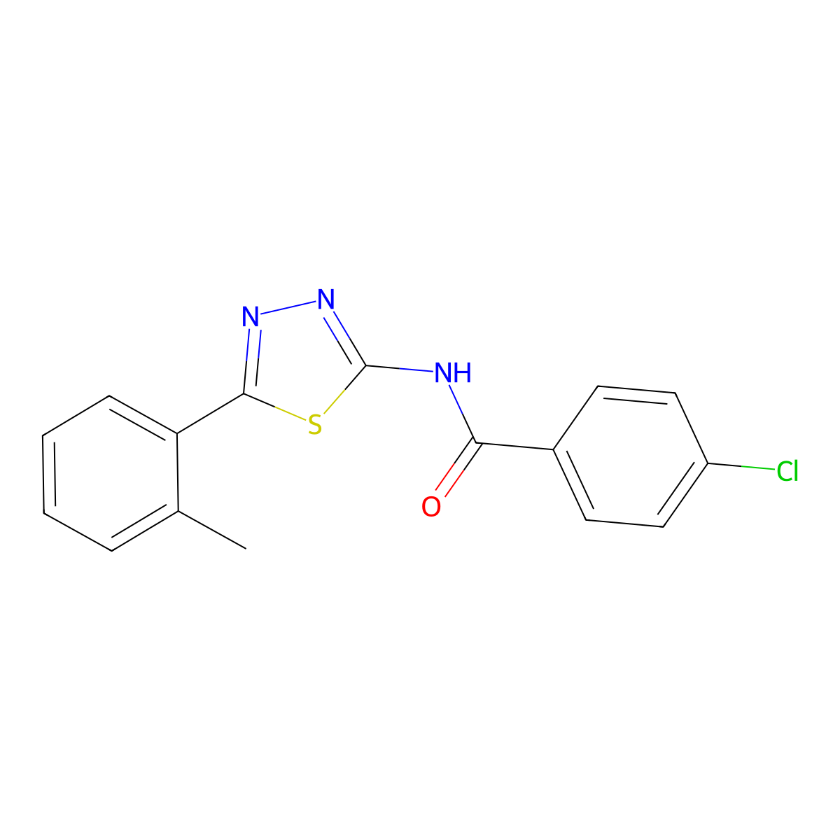4-chloro-N-[5-(2-methylphenyl)-1,3,4-thiadiazol-2-yl]benzamide molecular structure, CAS 391226-37-2