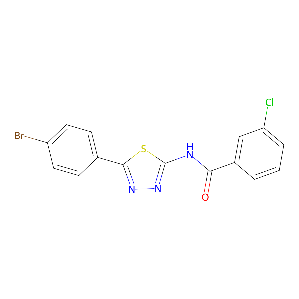 N-[5-(4-bromophenyl)-1,3,4-thiadiazol-2-yl]-3-chlorobenzamide molecular structure, CAS 391226-39-4