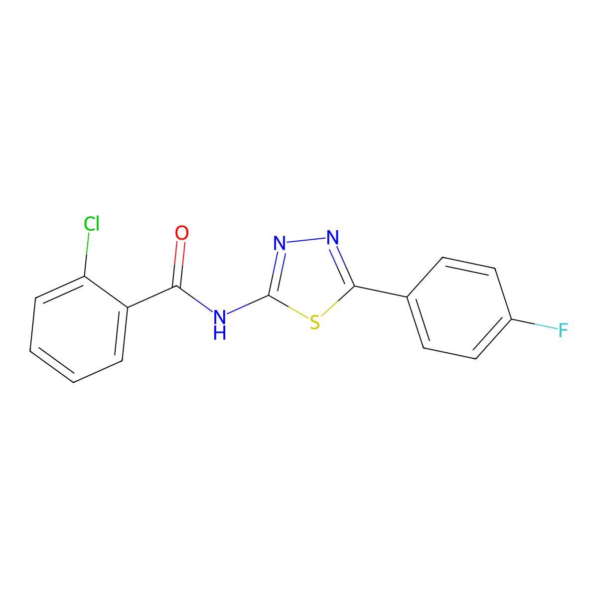 2-chloro-N-(5-(4-fluorophenyl)-1,3,4-thiadiazol-2-yl)benzamide molecular structure, CAS 391226-48-5