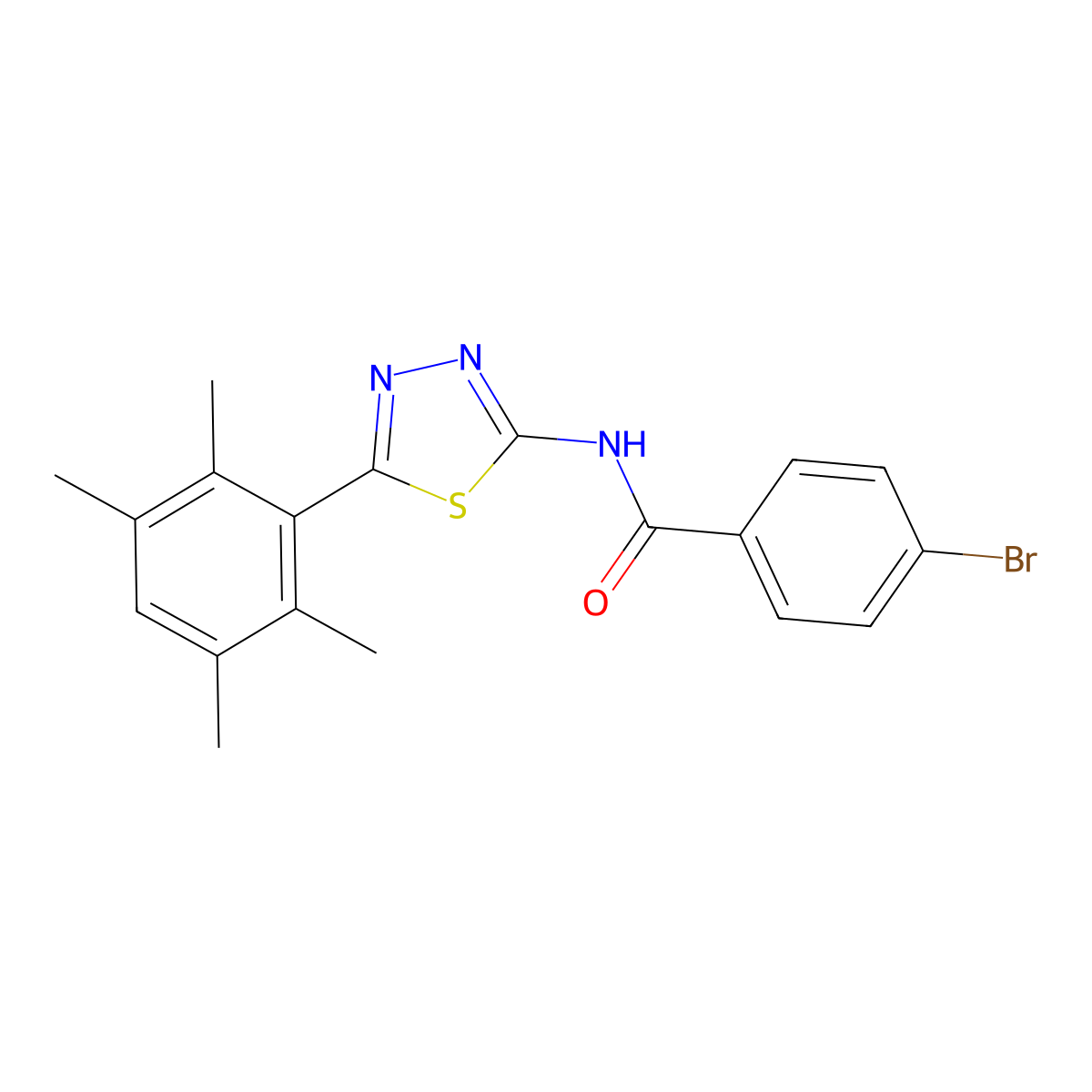 4-bromo-N-[5-(2,3,5,6-tetramethylphenyl)-1,3,4-thiadiazol-2-yl]benzamide molecular structure, CAS 391226-50-9
