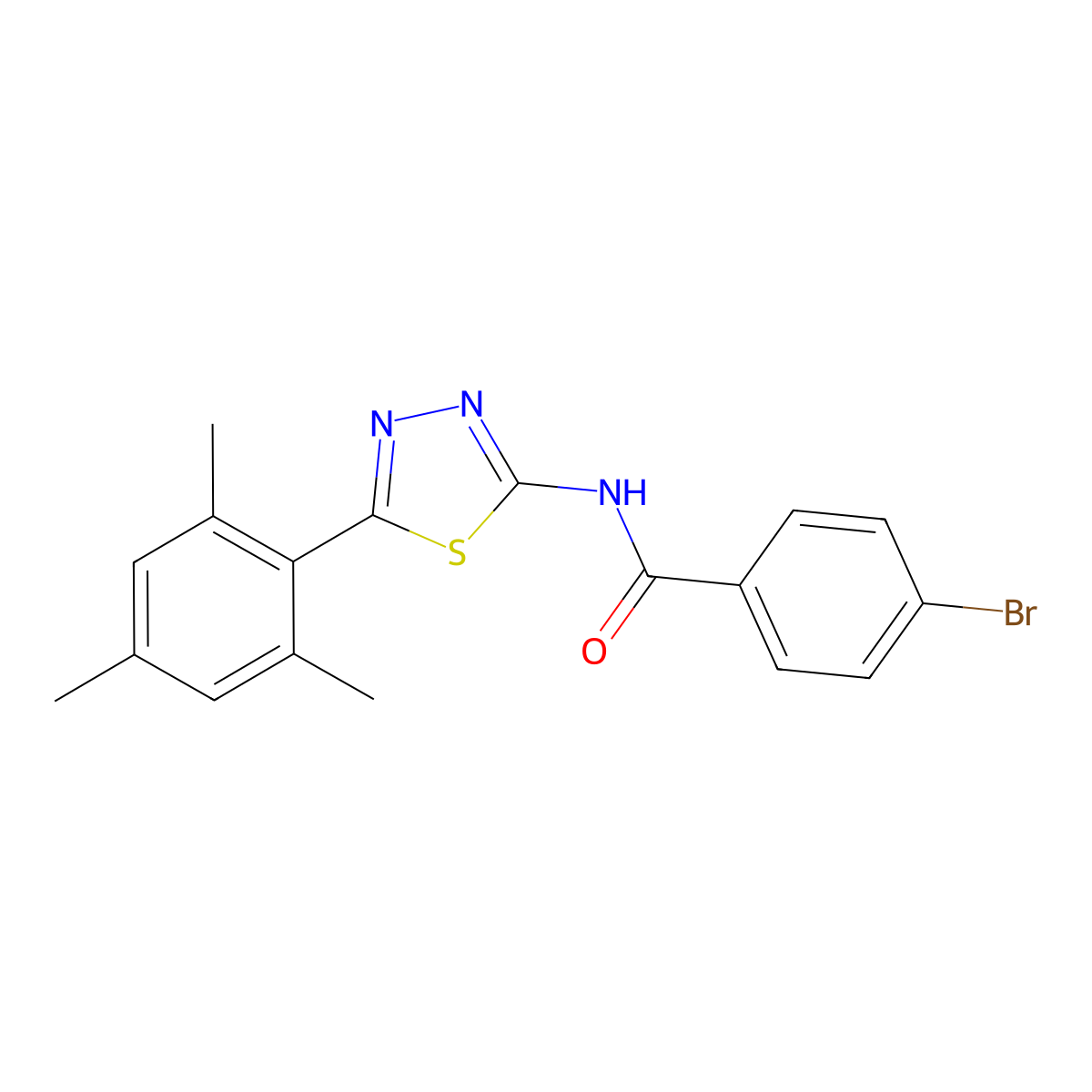 4-bromo-N-[5-(2,4,6-trimethylphenyl)-1,3,4-thiadiazol-2-yl]benzamide molecular structure, CAS 391226-51-0