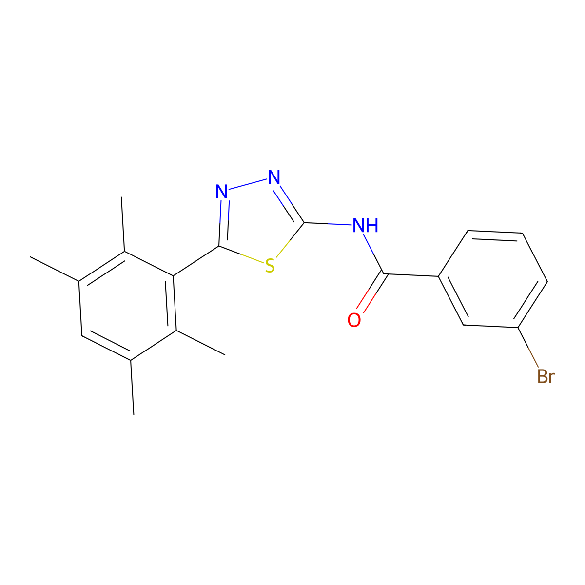 3-bromo-N-[5-(2,3,5,6-tetramethylphenyl)-1,3,4-thiadiazol-2-yl]benzamide molecular structure, CAS 391226-57-6