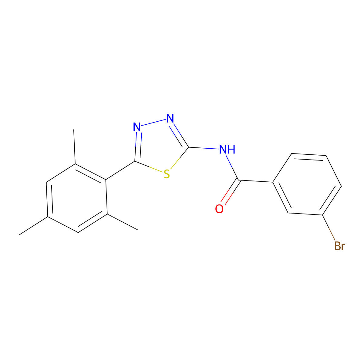3-bromo-N-[5-(2,4,6-trimethylphenyl)-1,3,4-thiadiazol-2-yl]benzamide molecular structure, CAS 391226-58-7