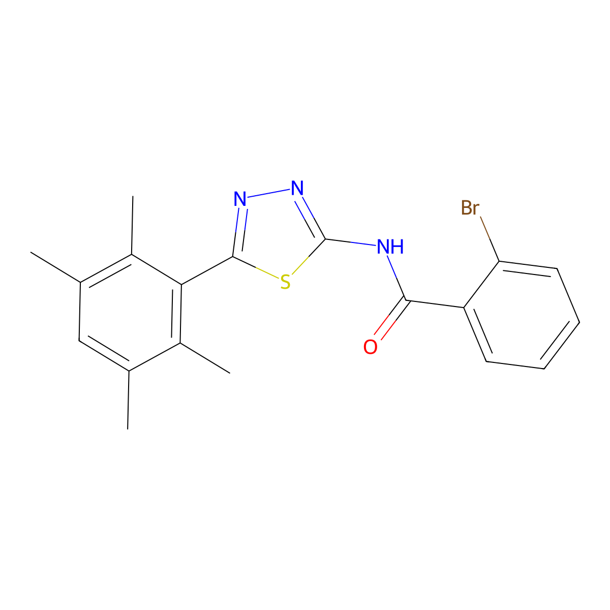 2-bromo-N-[5-(2,3,5,6-tetramethylphenyl)-1,3,4-thiadiazol-2-yl]benzamide molecular structure, CAS 391226-64-5