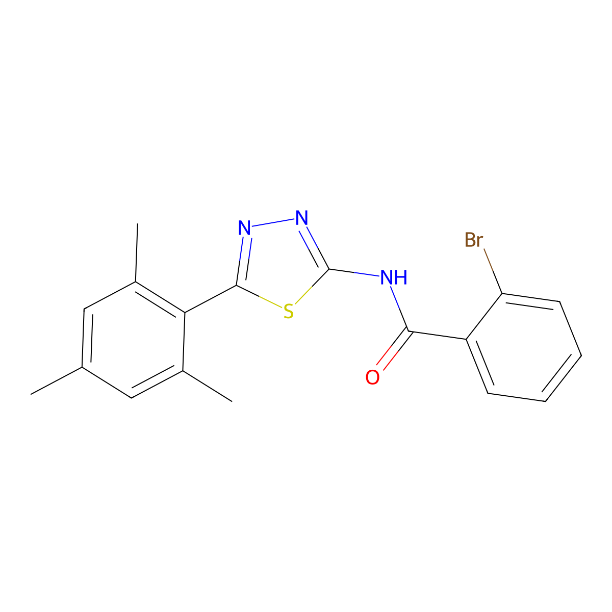 2-bromo-N-[5-(2,4,6-trimethylphenyl)-1,3,4-thiadiazol-2-yl]benzamide molecular structure, CAS 391226-65-6