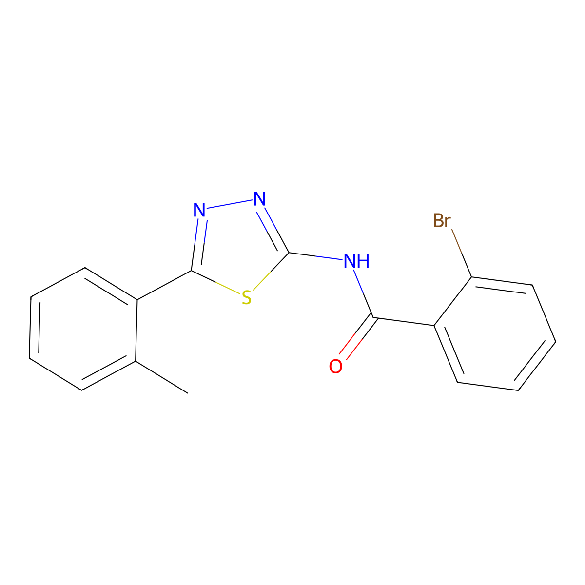 2-bromo-N-[5-(2-methylphenyl)-1,3,4-thiadiazol-2-yl]benzamide molecular structure, CAS 391226-66-7
