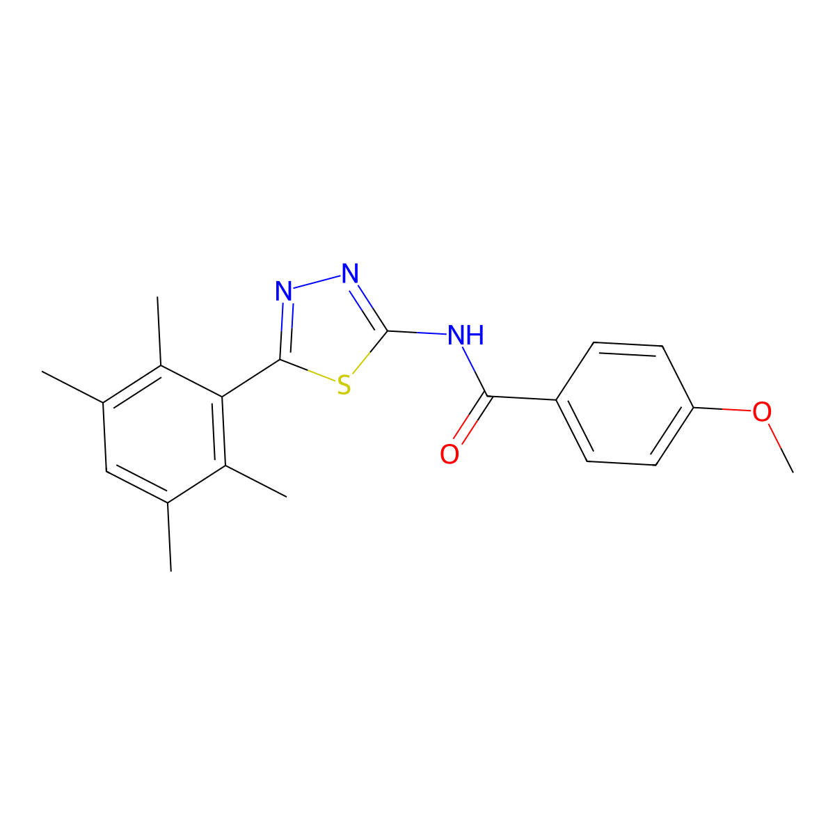 4-methoxy-N-[5-(2,3,5,6-tetramethylphenyl)-1,3,4-thiadiazol-2-yl]benzamide molecular structure, CAS 391226-67-8