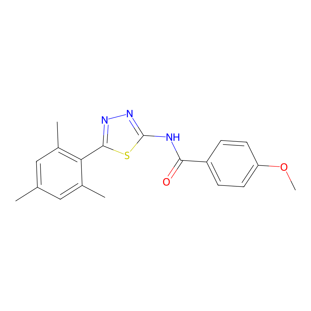 4-methoxy-N-[5-(2,4,6-trimethylphenyl)-1,3,4-thiadiazol-2-yl]benzamide molecular structure, CAS 391226-68-9