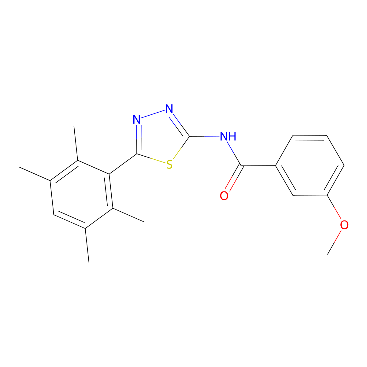3-methoxy-N-[5-(2,3,5,6-tetramethylphenyl)-1,3,4-thiadiazol-2-yl]benzamide molecular structure, CAS 391226-71-4