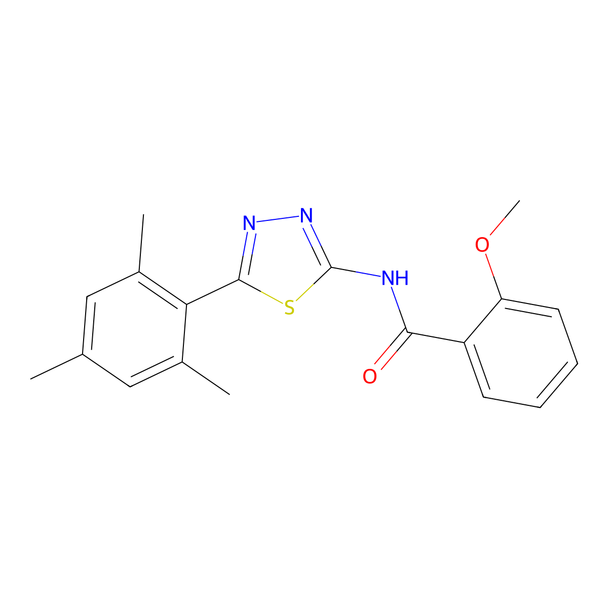 2-methoxy-N-[5-(2,4,6-trimethylphenyl)-1,3,4-thiadiazol-2-yl]benzamide molecular structure, CAS 391226-84-9