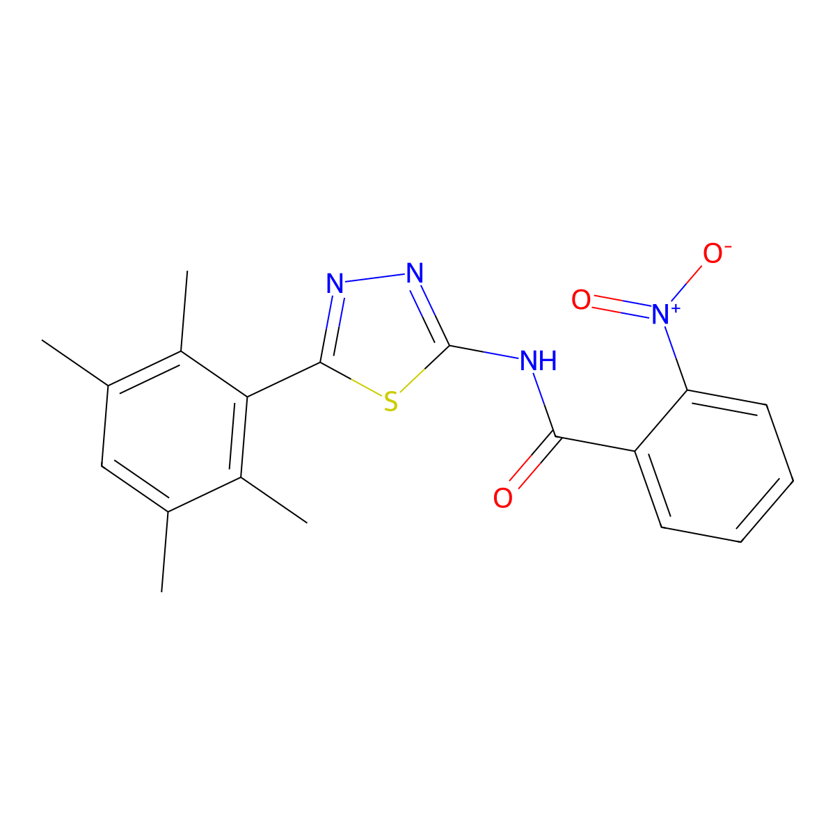 2-nitro-N-[5-(2,3,5,6-tetramethylphenyl)-1,3,4-thiadiazol-2-yl]benzamide molecular structure, CAS 391226-96-3