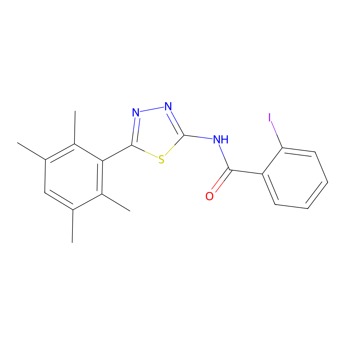 2-iodo-N-[5-(2,3,5,6-tetramethylphenyl)-1,3,4-thiadiazol-2-yl]benzamide molecular structure, CAS 391227-02-4