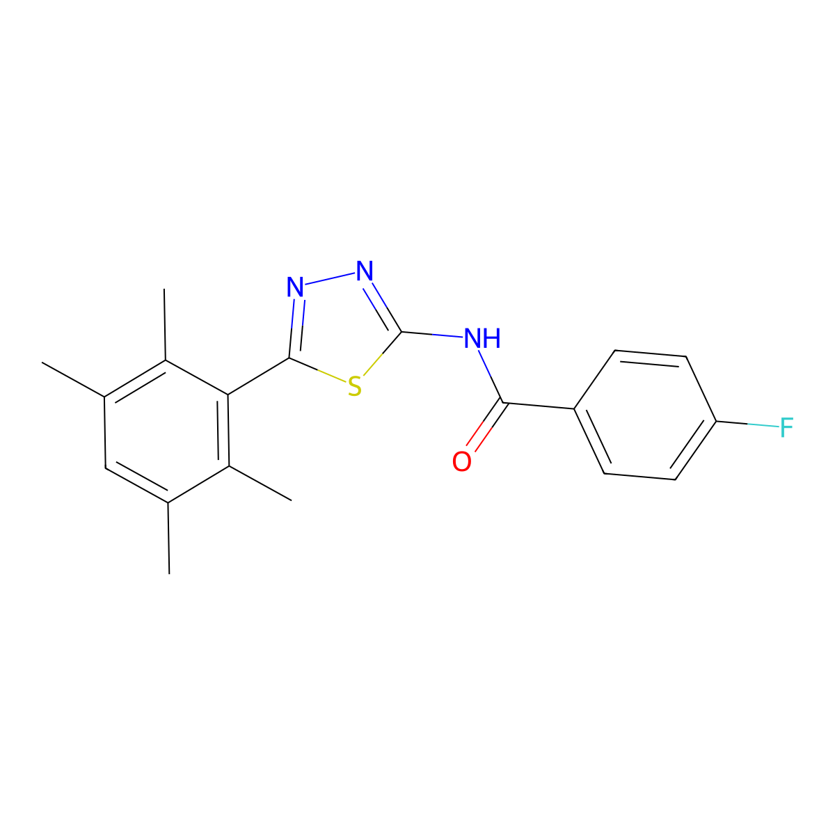 4-fluoro-N-[5-(2,3,5,6-tetramethylphenyl)-1,3,4-thiadiazol-2-yl]benzamide molecular structure, CAS 391227-07-9