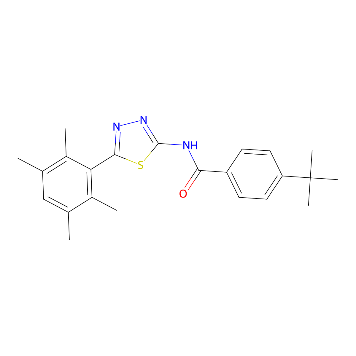 4-tert-butyl-N-[5-(2,3,5,6-tetramethylphenyl)-1,3,4-thiadiazol-2-yl]benzamide molecular structure, CAS 391227-17-1
