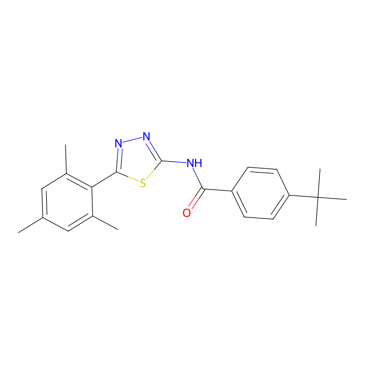 4-tert-butyl-N-[5-(2,4,6-trimethylphenyl)-1,3,4-thiadiazol-2-yl]benzamide molecular structure, CAS 391227-18-2